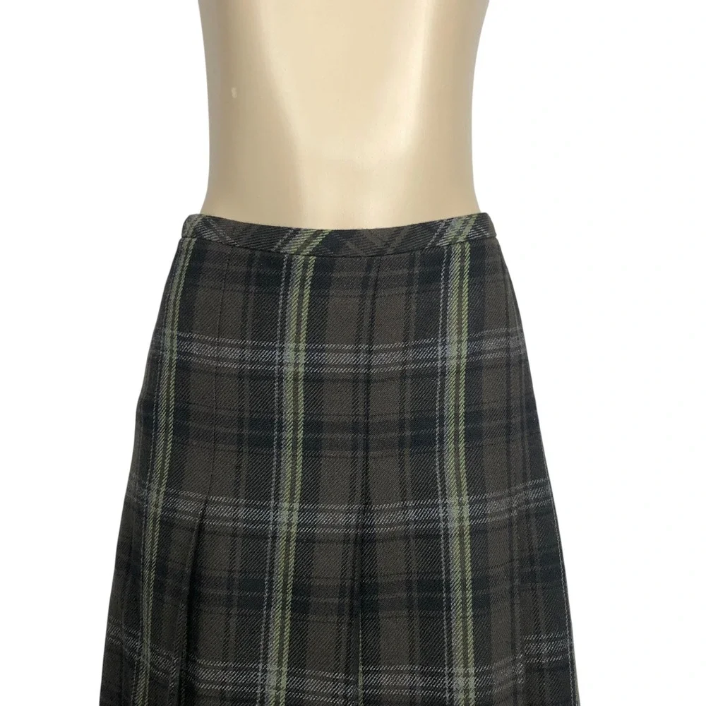 Ann Taylor LOFT Wool Blend Plaid Pleated‎ A-Line Skirt Size 6 Academia Preppy